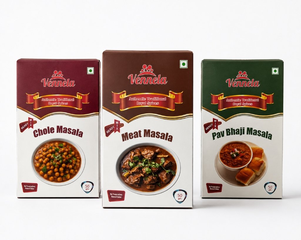Venela Ready Mix Boxes - Chole, Meat, Pav Bhaji Masala